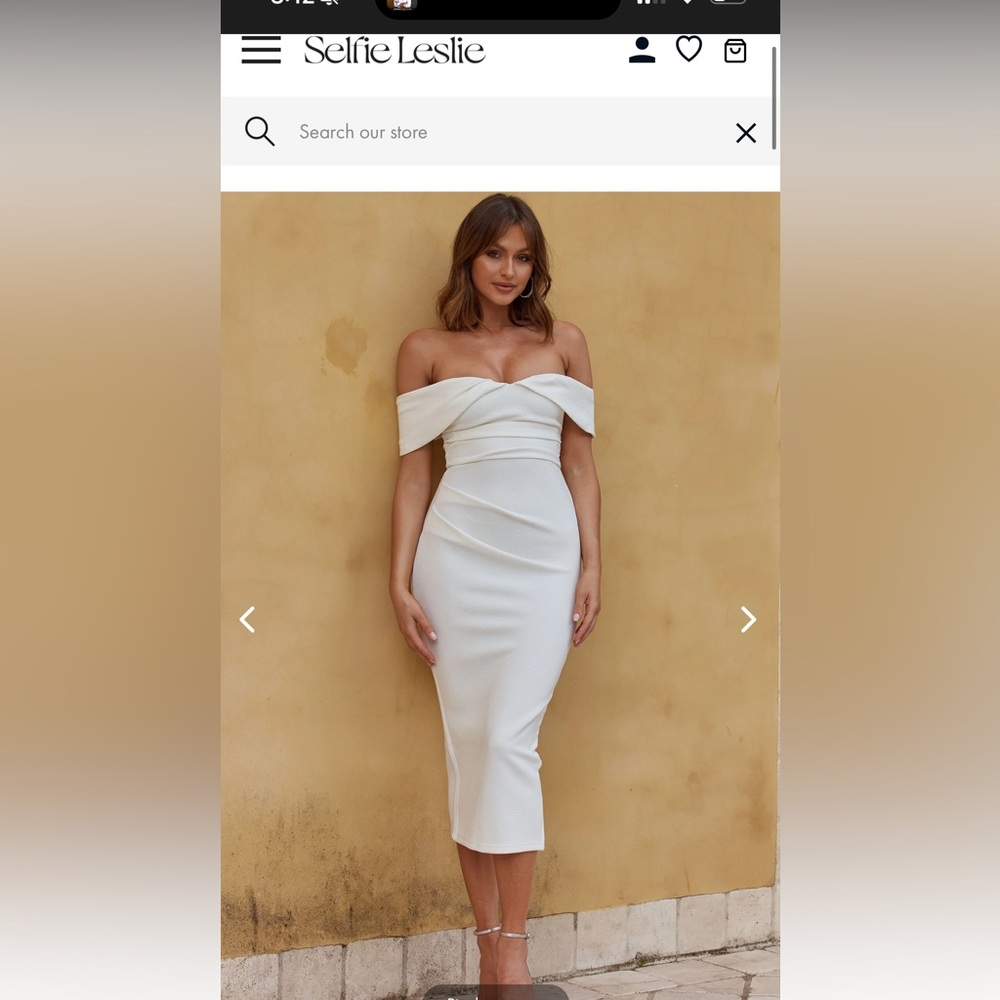 Brand New Selfie Leslie LILLIANNE OFF-SHOULDER MIDI DRESS WHITE